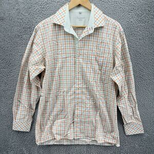 Visconti Uomo Mens L Coral Teal Plaid Button Up Long‎ Sleeve Casual Dress Shirt